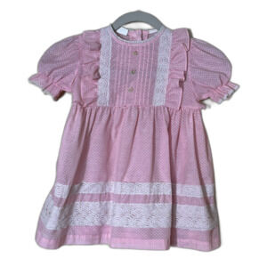 Vintage Toddler Dress 1980s Pink White Ruffle 18 month Cottage Farm Country